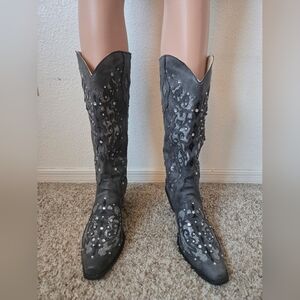 Brand New, Never Worn-Embellished Gray Women's Cowboy Boots